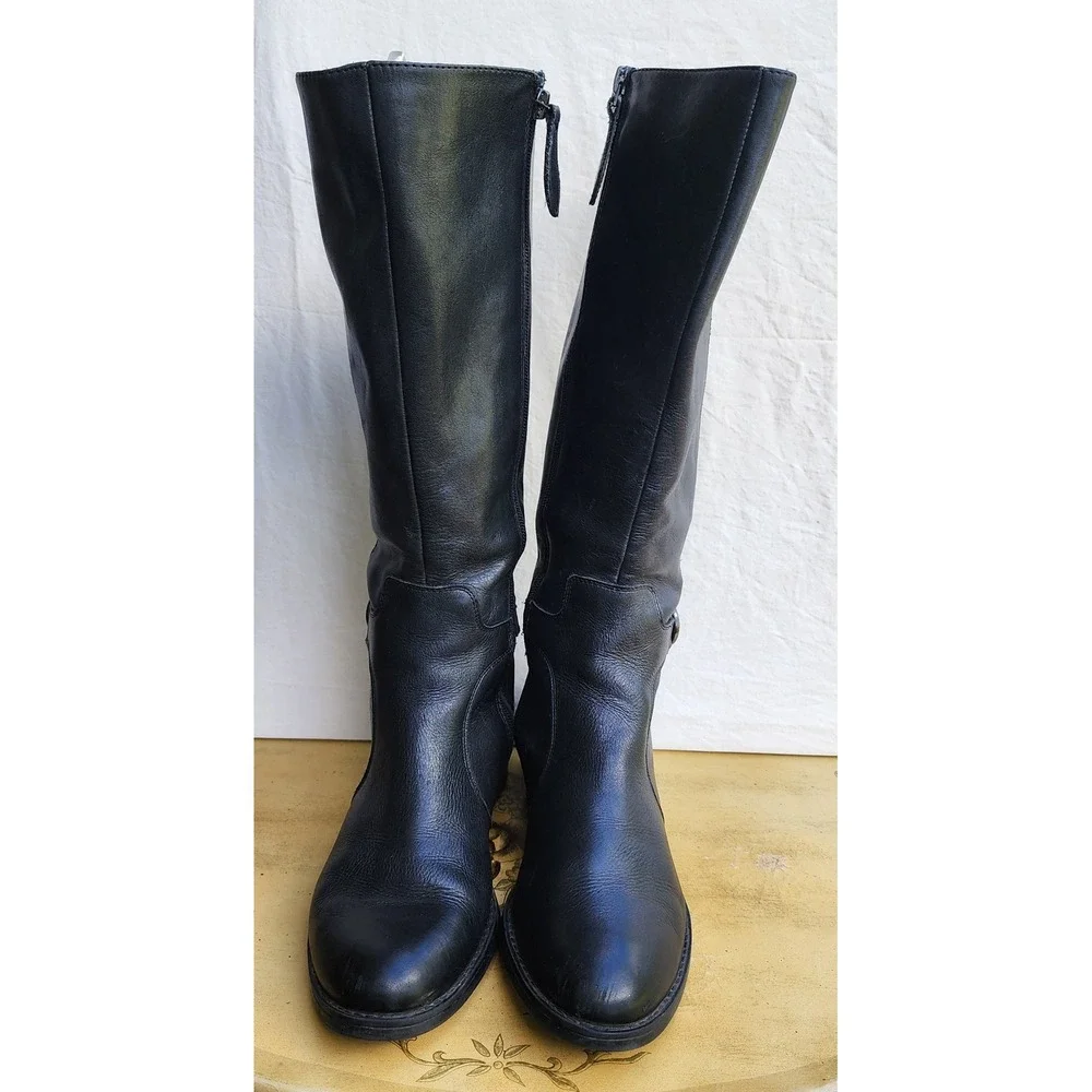 Franco Sarto US 8.5 Black Leather Tall Preppy Equestrian Riding Boots Classic - Picture 3 of 8